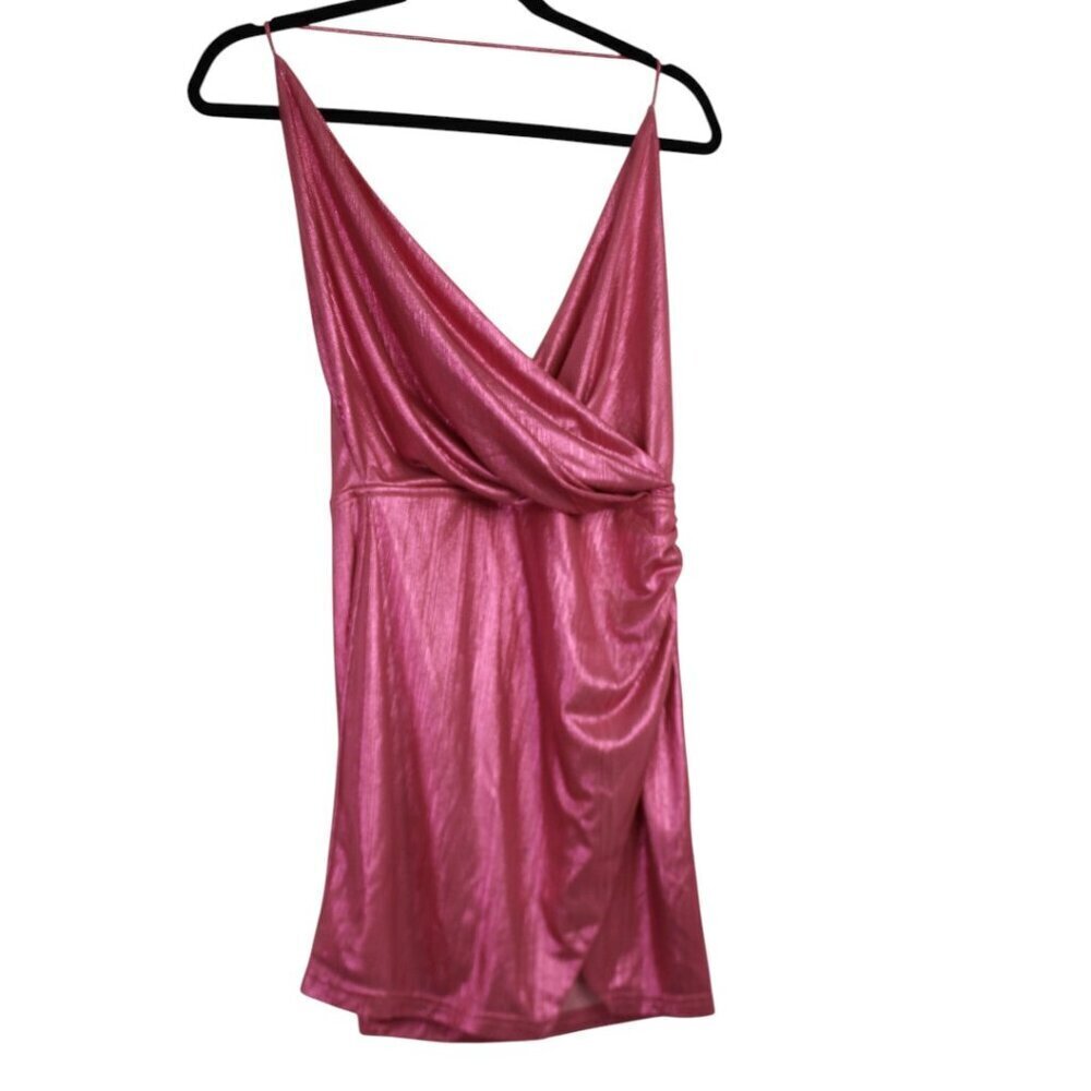 Revolve Superdown Pink Metallic Mini Missie Wrap Front Dress SZ Small